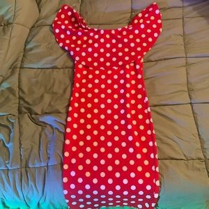 Red and White Polka Dot Ruffle Dress